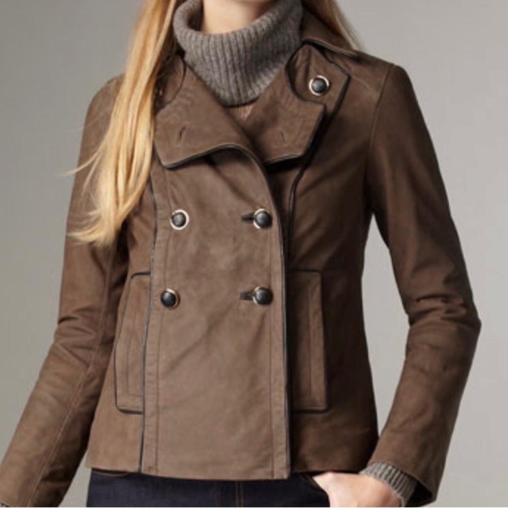 TORY BURCH Leather Lateen Distressed Jacket Double Breasted Coconut Size Medium